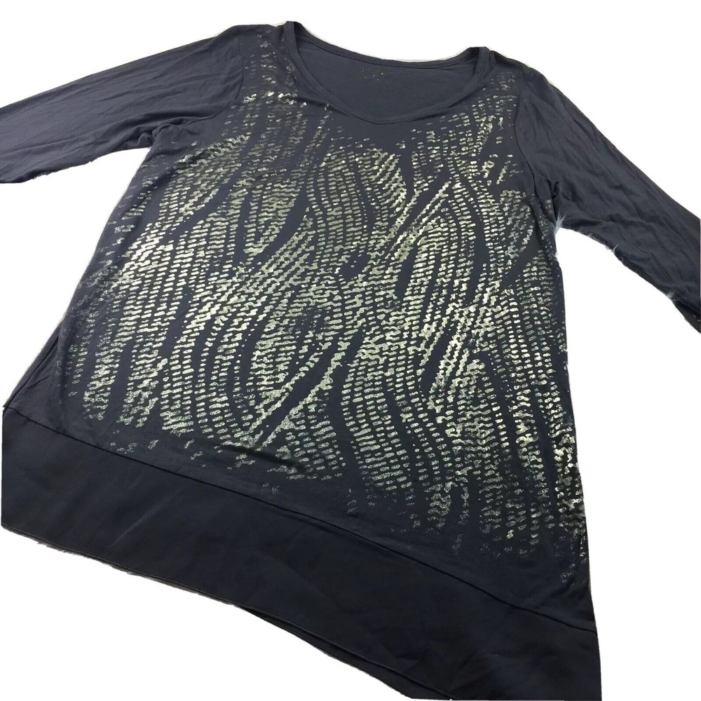 APT. 9 Womens‎ Shirt Size 0X FADFOIL chiffon Trim Asymmetrical Grey 3/4